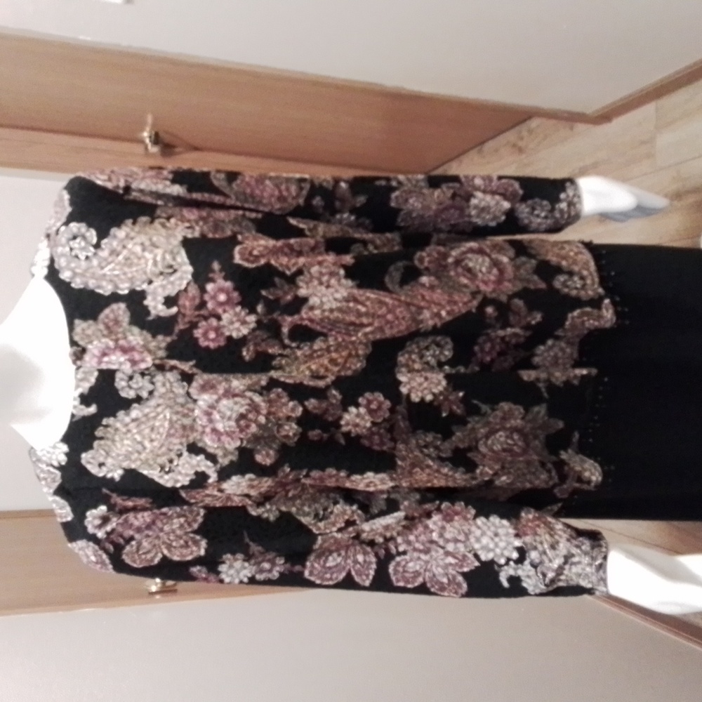 From "The Collection," black floral light dressy jacket, size 14W/16W
